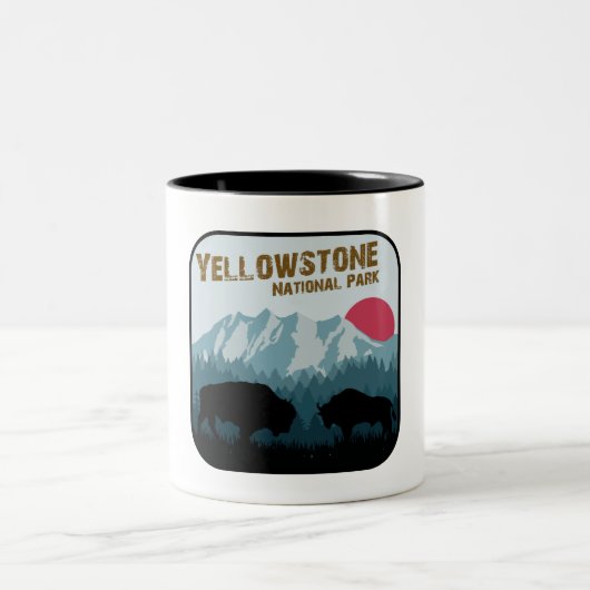 Yellowstone Nationalpark Wine Vintag Style Bison Zweifarbige Tasse (Mittel)