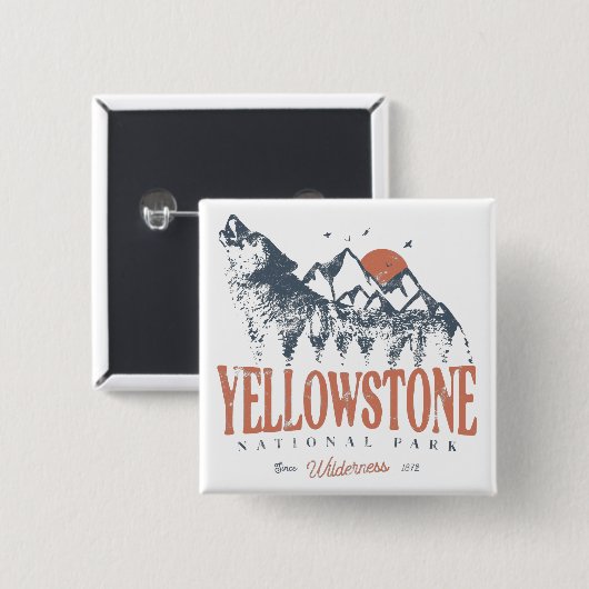 Yellowstone Nationalpark Wolf Berge Vintag Button (Vorne & Hinten)