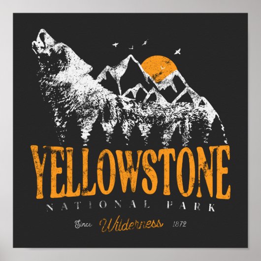 Yellowstone Nationalpark Wolf Berge Vintag Poster (Vorne)