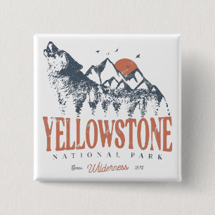 Yellowstone Nationalpark Wolf Mountains Vintage Button