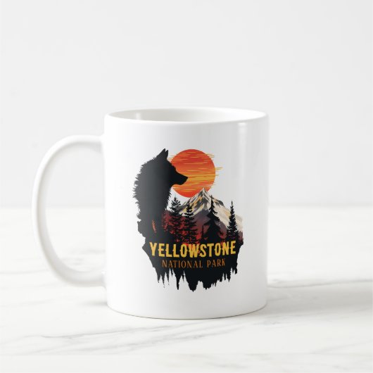 Yellowstone Nationalpark, Wolf Orange Sunset Art Kaffeetasse (Links)
