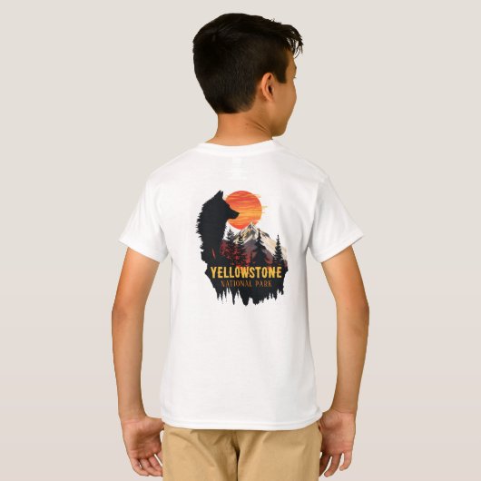 Yellowstone Nationalpark, Wolf Orange Sunset Art T-Shirt (Schwarz voll)
