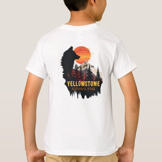 Yellowstone Nationalpark, Wolf Orange Sunset Art T-Shirt (Rückseite)