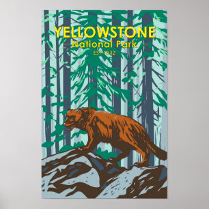 Yellowstone Nationalpark Wolverine Vintag Poster