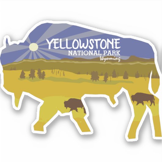 Yellowstone Nationalpark, Wyoming Bison Aufkleber (Vorderseite)