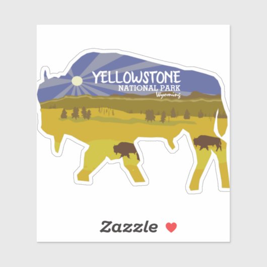 Yellowstone Nationalpark, Wyoming Bison Aufkleber (Blatt)