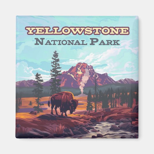 Yellowstone Nationalpark Wyoming Bison Geyser Magnet (Vorne)