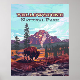 Yellowstone Nationalpark Wyoming Bison Geyser Poster