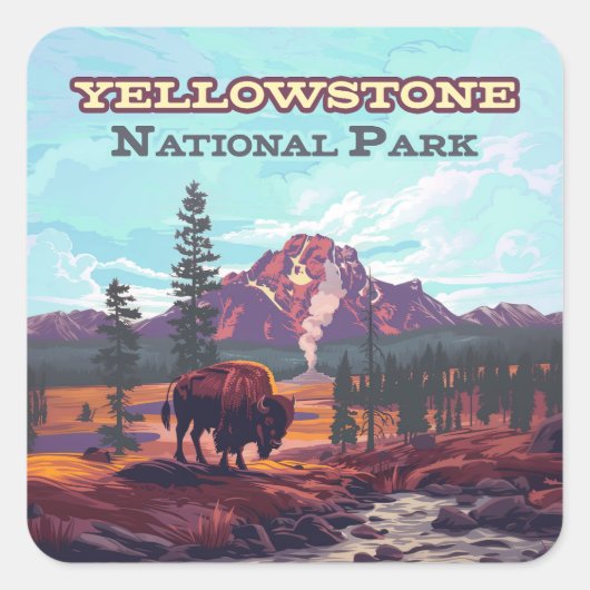 Yellowstone Nationalpark Wyoming Bison Geyser Quadratischer Aufkleber (Vorderseite)