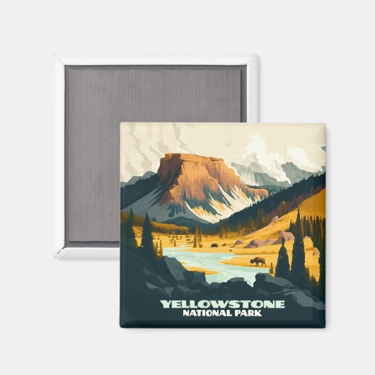 Yellowstone Nationalpark Wyoming Mountains Retro Magnet (Vorderseite/Rückseite)