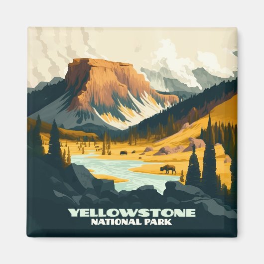 Yellowstone Nationalpark Wyoming Mountains Retro Magnet (Vorne)