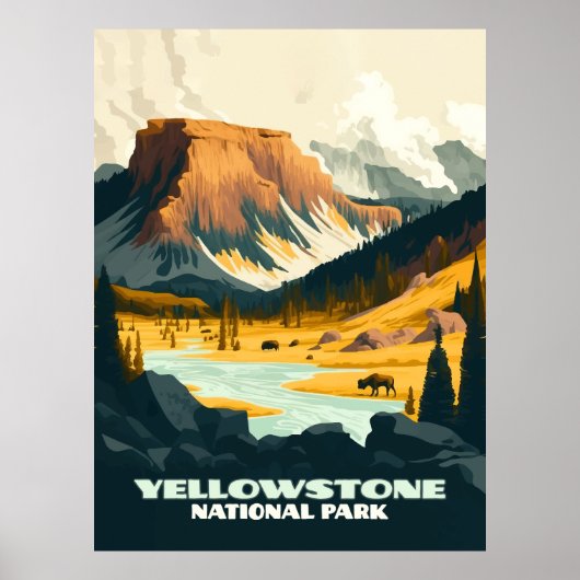 Yellowstone Nationalpark Wyoming Mountains Retro Poster (Vorne)