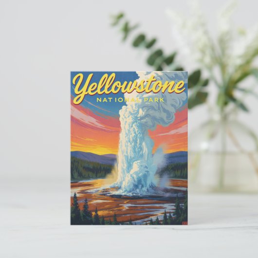 Yellowstone Old Faithful Geyser Art Postkarte (Stehend Vorderseite)