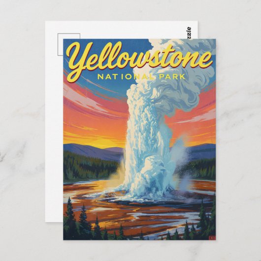 Yellowstone Old Faithful Geyser Art Postkarte (Vorne/Hinten)