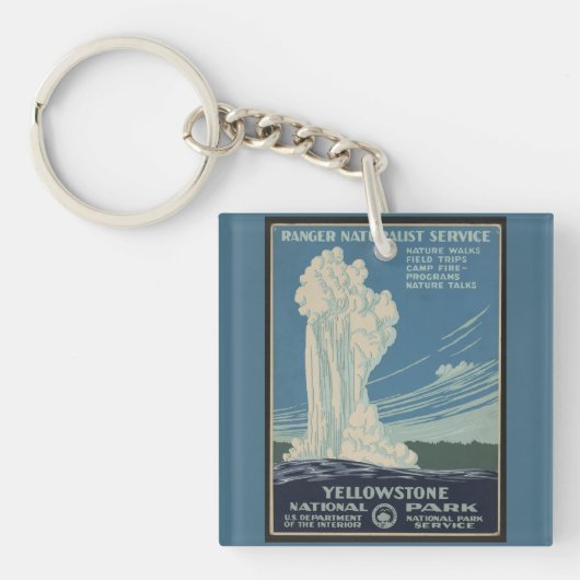 Yellowstone Old Faithity Park Vintage Poster Schlüsselanhänger (Vorderseite)