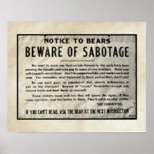 Yellowstone Park Notice Humour Bear 1959 Poster (Vorne)