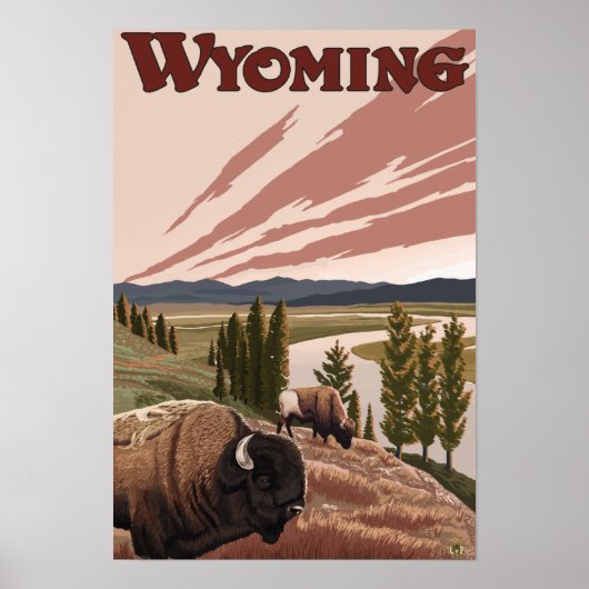 Yellowstone River Bison Vintage Travel Poster (Vorne)