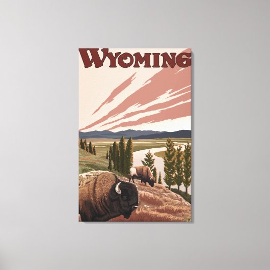 Yellowstone River Bison Vintage Travel Poster Leinwanddruck (Vorderseite)