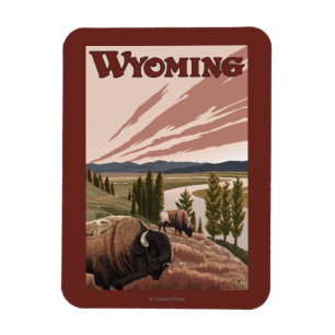 Yellowstone River Bison Vintage Travel Poster Magnet