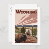 Yellowstone River Bison Vintage Travel Poster Postkarte (Vorne/Hinten)
