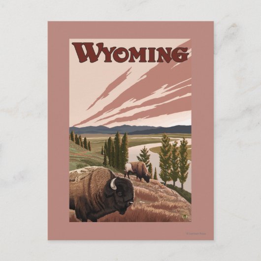 Yellowstone River Bison Vintage Travel Poster Postkarte (Vorderseite)