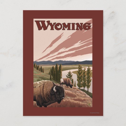 Yellowstone River Bison Vintage Travel Poster Postkarte (Vorderseite)