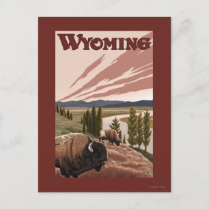 Yellowstone River Bison Vintage Travel Poster Postkarte