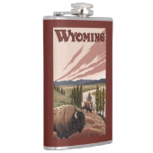 Yellowstone River Bison-Vintages Reise-Plakat Flachmann (Rechts)
