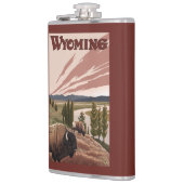 Yellowstone River Bison-Vintages Reise-Plakat Flachmann (Links)