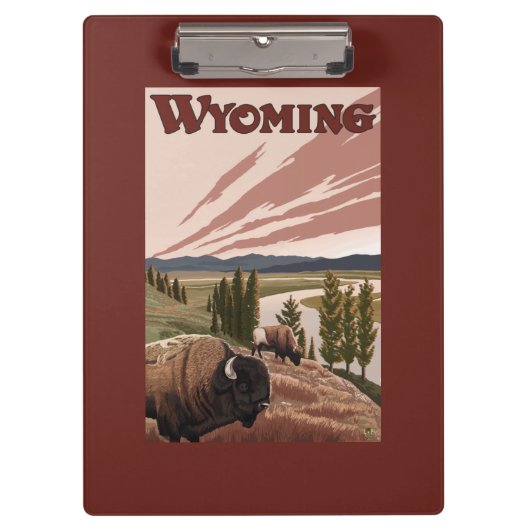 Yellowstone River Bison-Vintages Reise-Plakat Klemmbrett (Vorderseite)