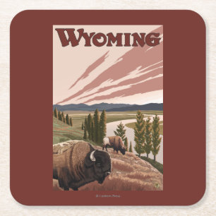 Yellowstone River Bison-Vintages Reise-Plakat Rechteckiger Pappuntersetzer