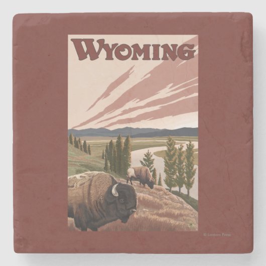 Yellowstone River Bison-Vintages Reise-Plakat Steinuntersetzer (Vorderseite)