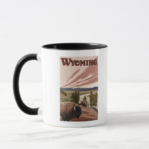 Yellowstone River Bison-Vintages Reise-Plakat Tasse