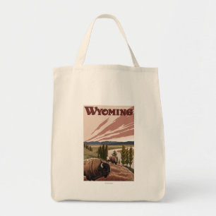 Yellowstone River Bison-Vintages Reise-Plakat Tragetasche