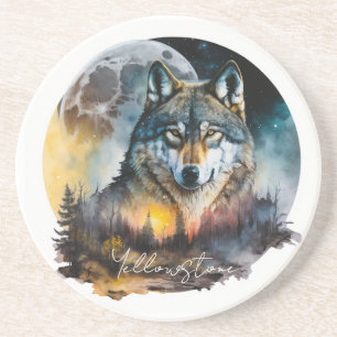 Yellowstone Sandstein-Untersetzer Wolf Getränkeuntersetzer