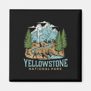 Yellowstone US Nationalpark Wolf Bison Bear Vinta Magnet
