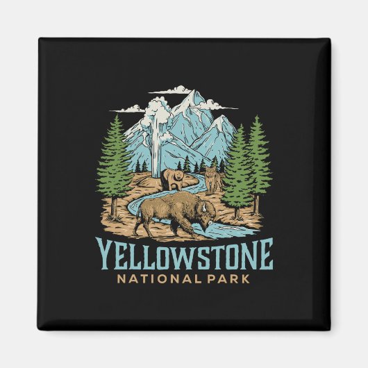 Yellowstone US Nationalpark Wolf Bison Bear Vinta Magnet (Vorne)
