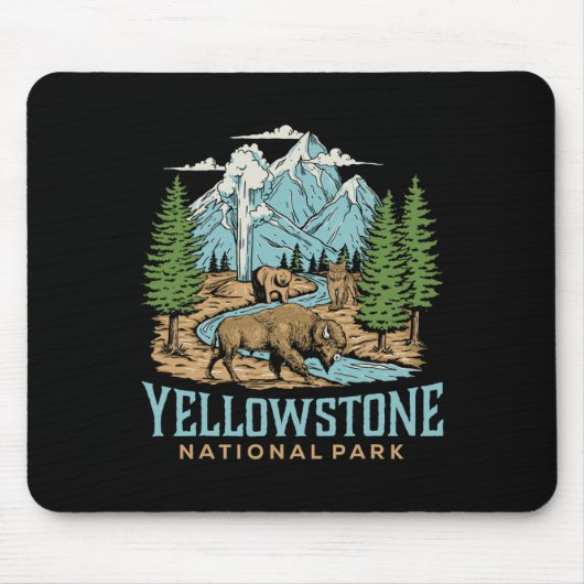 Yellowstone US Nationalpark Wolf Bison Bear Vinta Mousepad (Vorne)