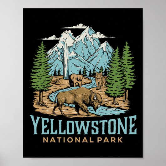 Yellowstone US Nationalpark Wolf Bison Bear Vinta Poster (Vorne)