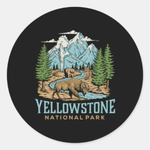 Yellowstone US Nationalpark Wolf Bison Bear Vinta Runder Aufkleber