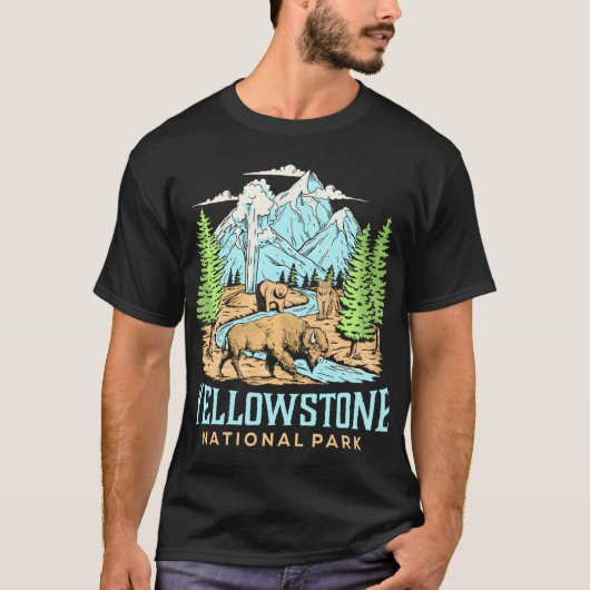 Yellowstone US Nationalpark Wolf Bison Bear Vinta T-Shirt (Vorderseite)