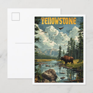 Yellowstone USA Klassische Kunst Retro Vintage Rei Postkarte