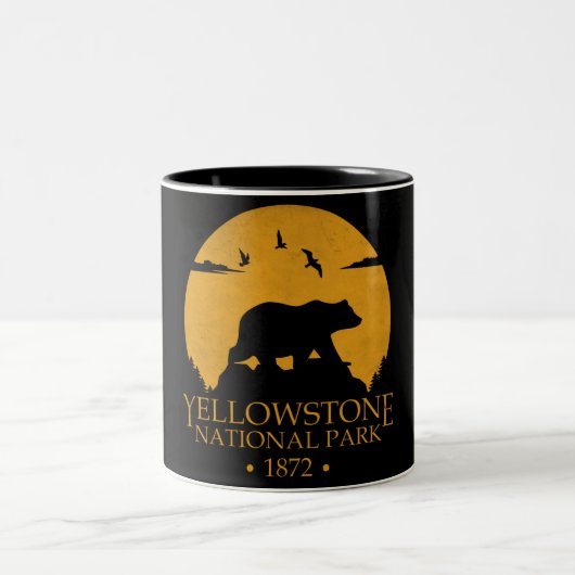 Yellowstone Vintag Retro Bear USA Nationalpark Zweifarbige Tasse (Mittel)