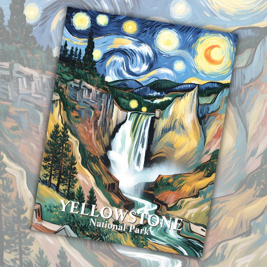 Yellowstone Wasserfall Van Gogh Starry Night Custo Postkarte