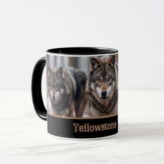 Yellowstone Wölfe Kaffeemaschine Tasse Zwei-Tone (Vorderseite Links)
