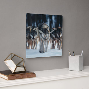 Yellowstone Wolves Quadratische Wanduhr