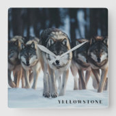 Yellowstone Wolves Quadratische Wanduhr (Vorderseite)