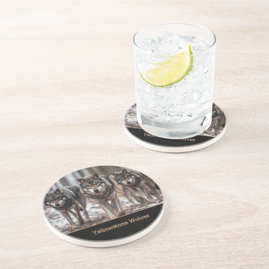 Yellowstone Wolves Sandstone Untersetzer (Seite)