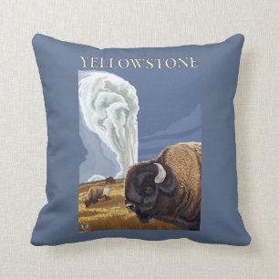 YellowstoneBison mit altem zuverlässigem Kissen