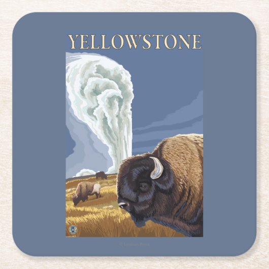 YellowstoneBison mit altem zuverlässigem Rechteckiger Pappuntersetzer (Vorderseite)